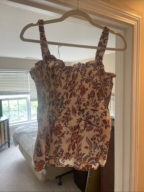 Old Navy Cream Floral Smocked Camisole with Ruffled Straps